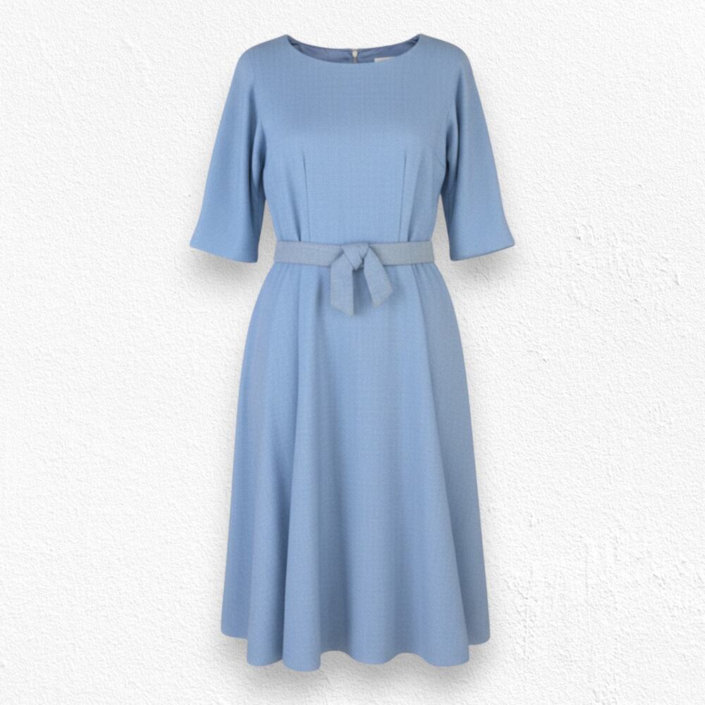 1950s Vintage Light Blue Rockabilly Belted Wool Dress USA Union Made Size 2